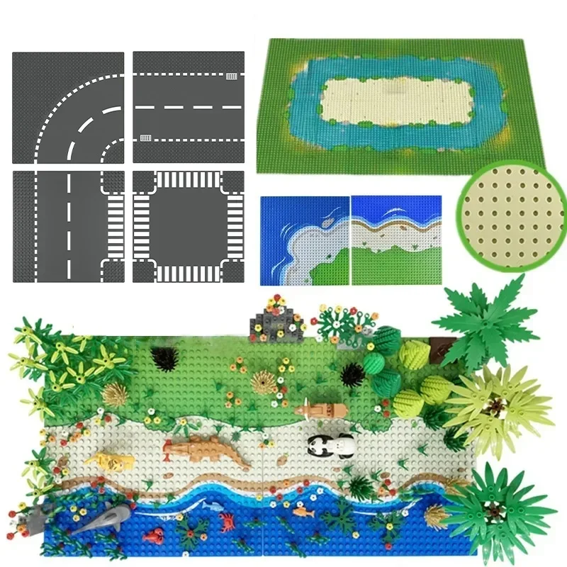 Bloc de Construction classique 32x32 points, plaque de Base, vue sur la ville, figurines de route, jouets de Construction, briques, plaques de Base en plastique