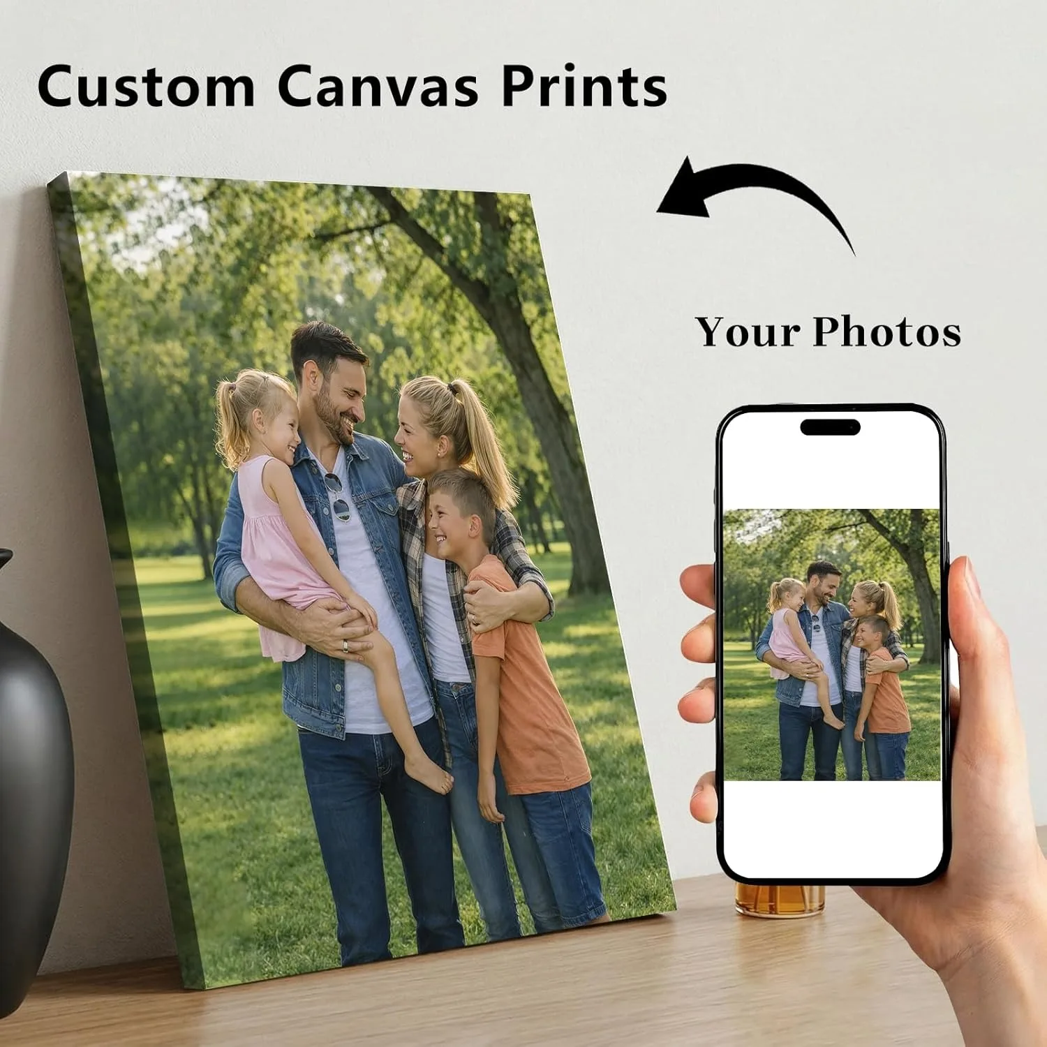 2D Flat Style, Frameless Custom Canvas Wall Art - Personalized Photo/Portrait for Couples & Families. Modern Horizontal And