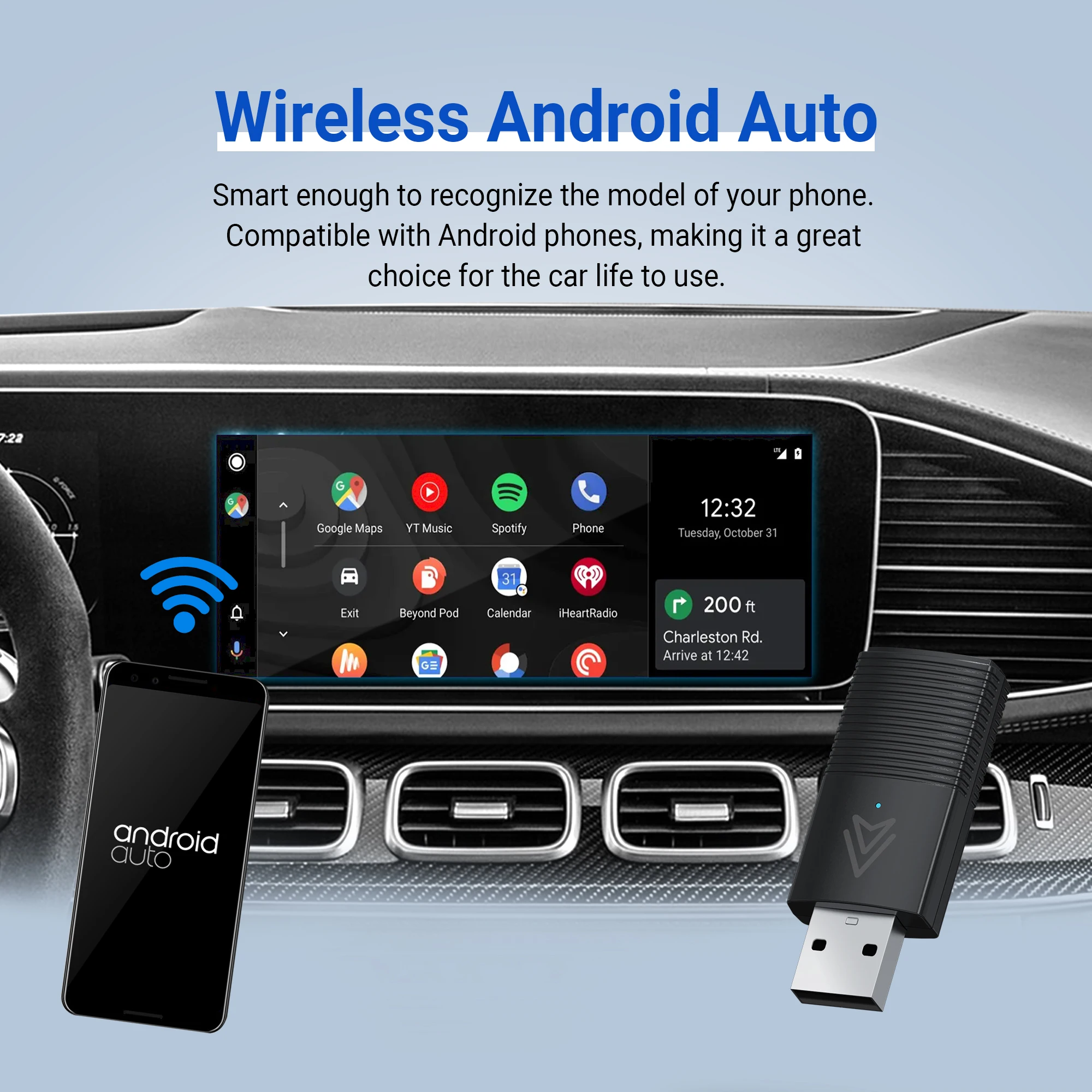 Ottomotion MINI Wireless Android Auto Adapter USB Stick Car Accessories for Skoda VW Mazda Toyota Kia Ford for Android Phone