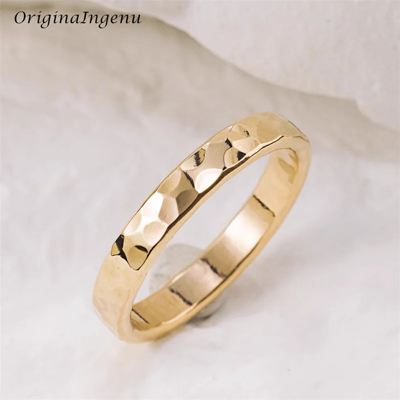 Imagem -02 - Gold Filled Hammered Handmade Band Jóias Minimalismo Delicado Resistente a Manchas mm 14k