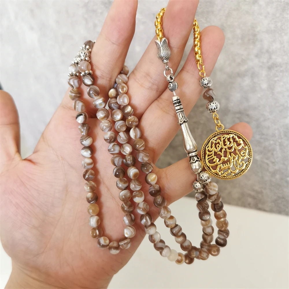 Shell misbaha 6mm Tasbih Gold color tassel islamic accessories misbaha natural stone rosary Muslim 99 prayer beads tasbih