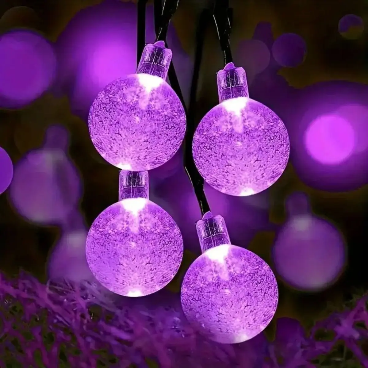 1pc Solar Purple Bubble Ball String Light, 8 Functions, Ball Diameter 1.7cm/0.67inch, Halloween Decorative Lights
