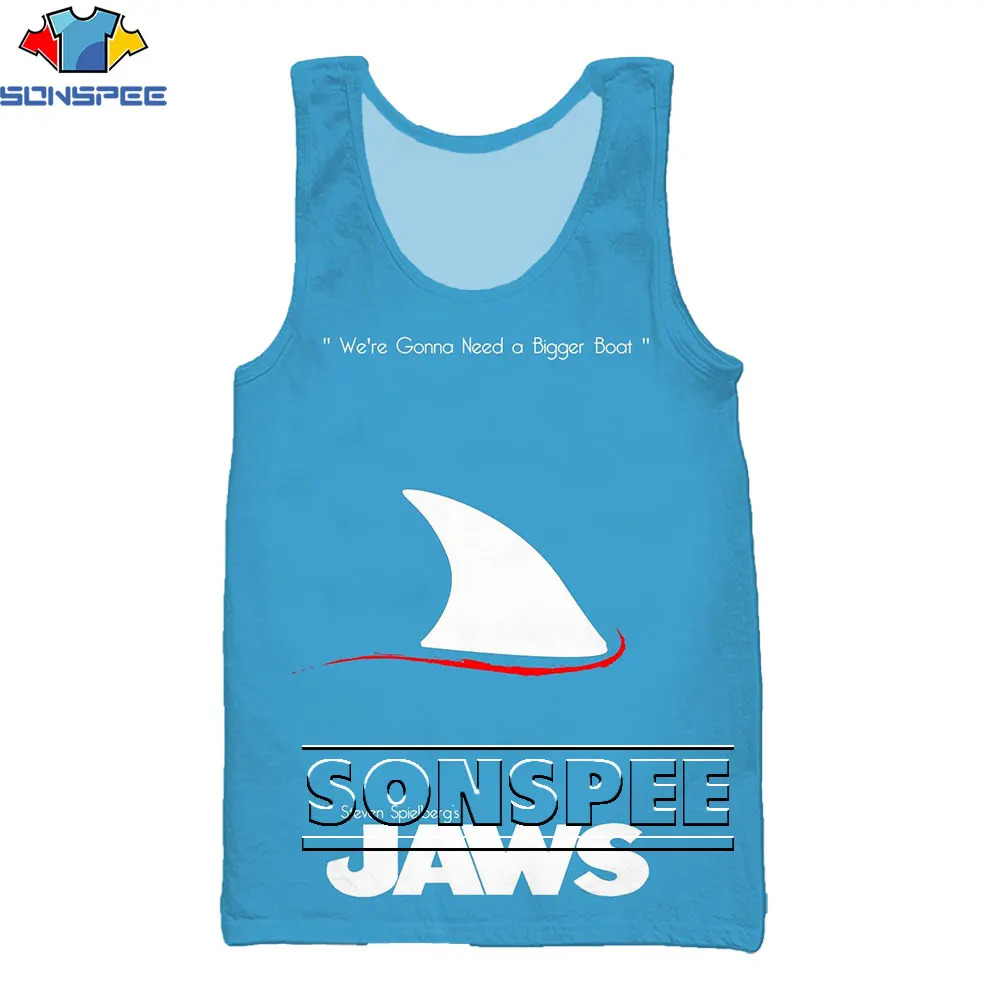 SONSPEE ภาพยนตร์คลาสสิกขากรรไกร Men 'S Tank Tops ฤดูร้อน Harajuku Hip Hop แขนกุด3D พิมพ์ผู้ชายผู้หญิง Vintage Shark หลวมเสื้อกั๊ก