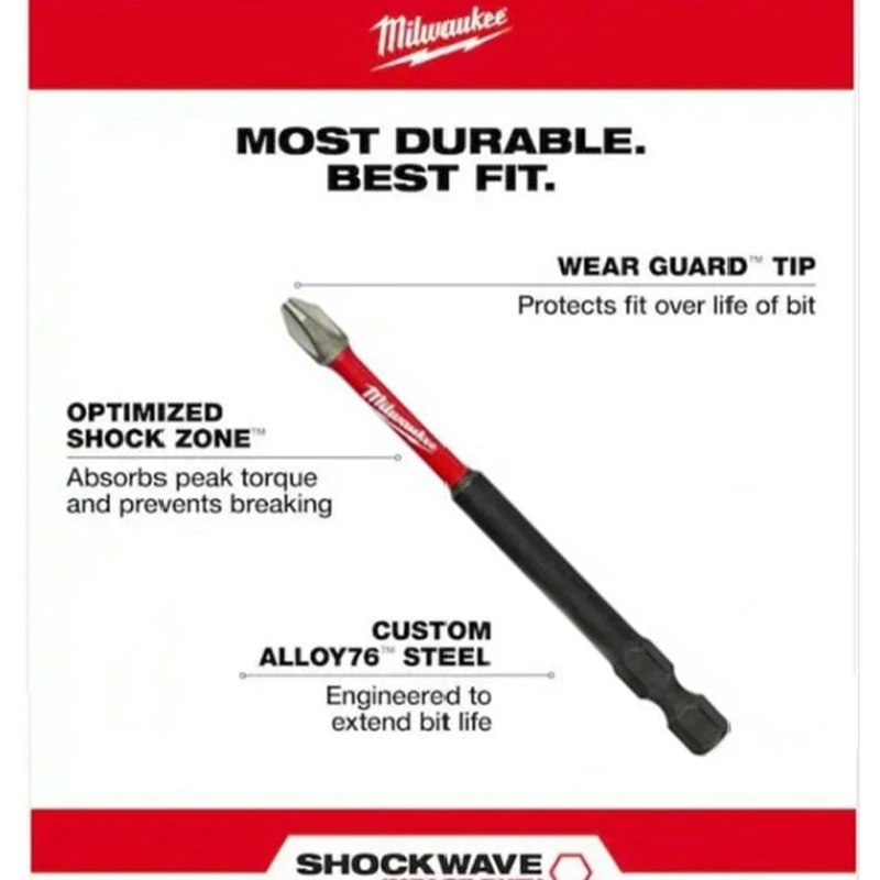 Milwaukee-Jeu d'embouts de tournevis sans fil, équipement de perceuse, embout à vis magnétique, outils à main, Ph1, 90mm, 1 pièce