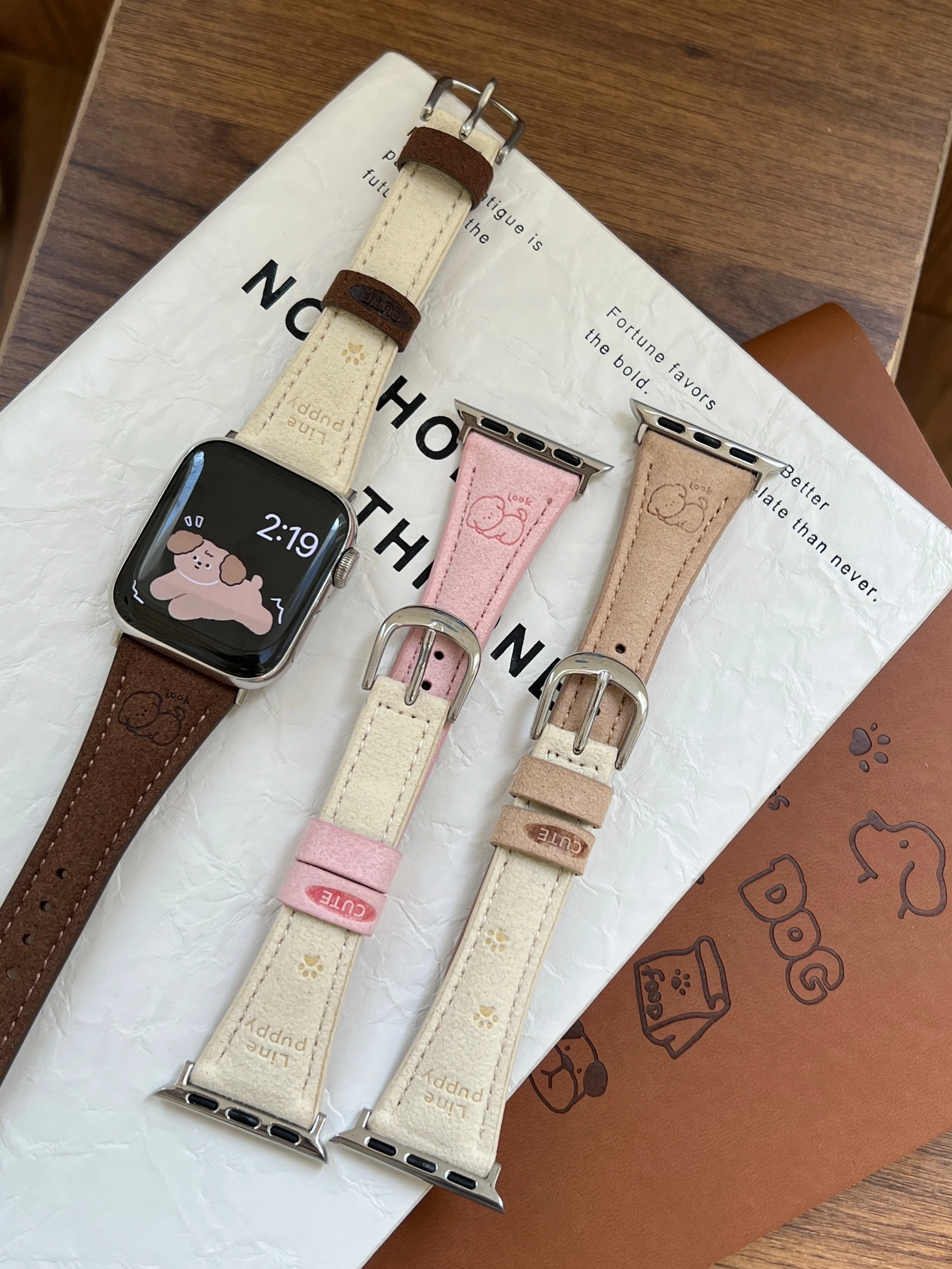 High Quality Colorblock Line Puppy Leather Strap for Apple Watch 7 8 9 SE Series 38mm 40mm for Iwatch Replacement Strap