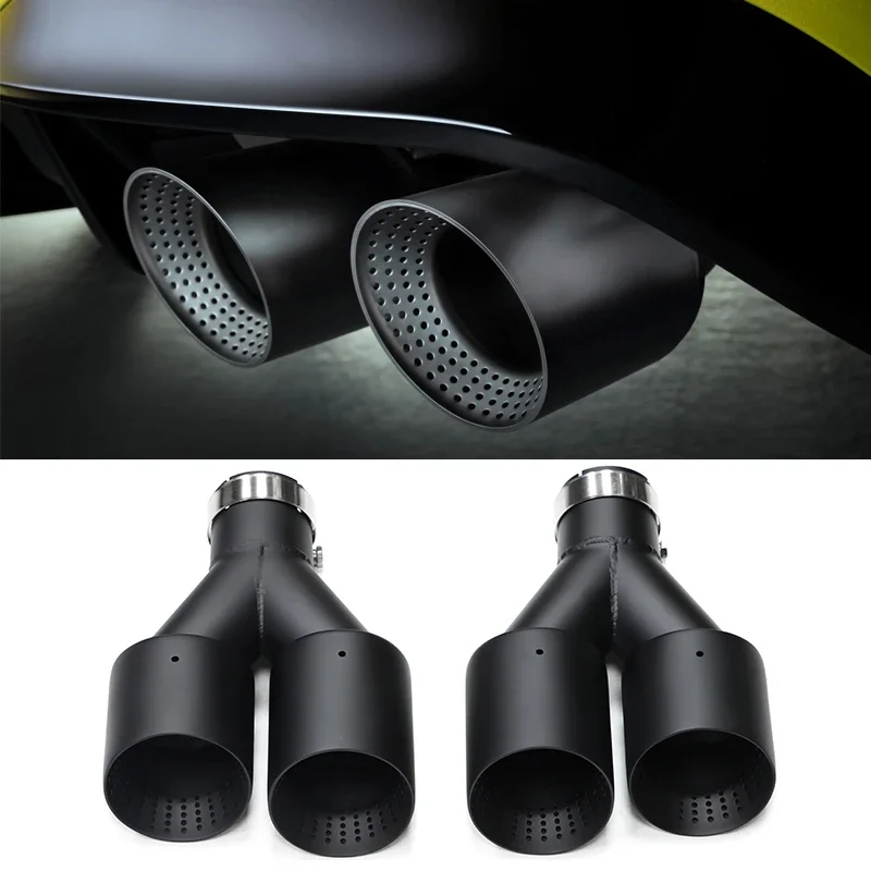 1 Stuks Dubbele Matte Zwarte RVS Uitlaatpijp Universele Uitlaat Tip Y-Type GTI MK7 Golf7 Uitlaatmondstuk - afbeelding 2