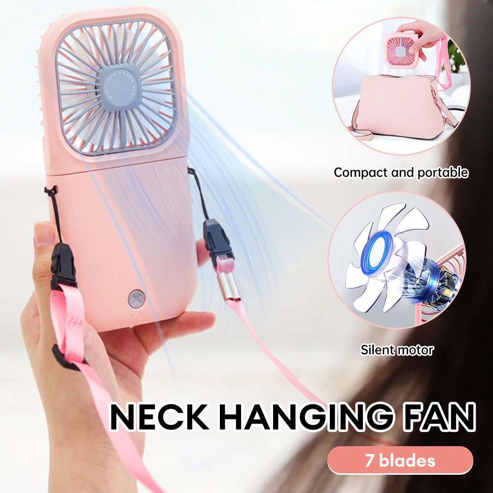 Foldable Neck Hanging Fan USB Rechargeable Cooling Fan Power Bank Adjustable Necklace Fan Handheld Folding Fan Phone Holder