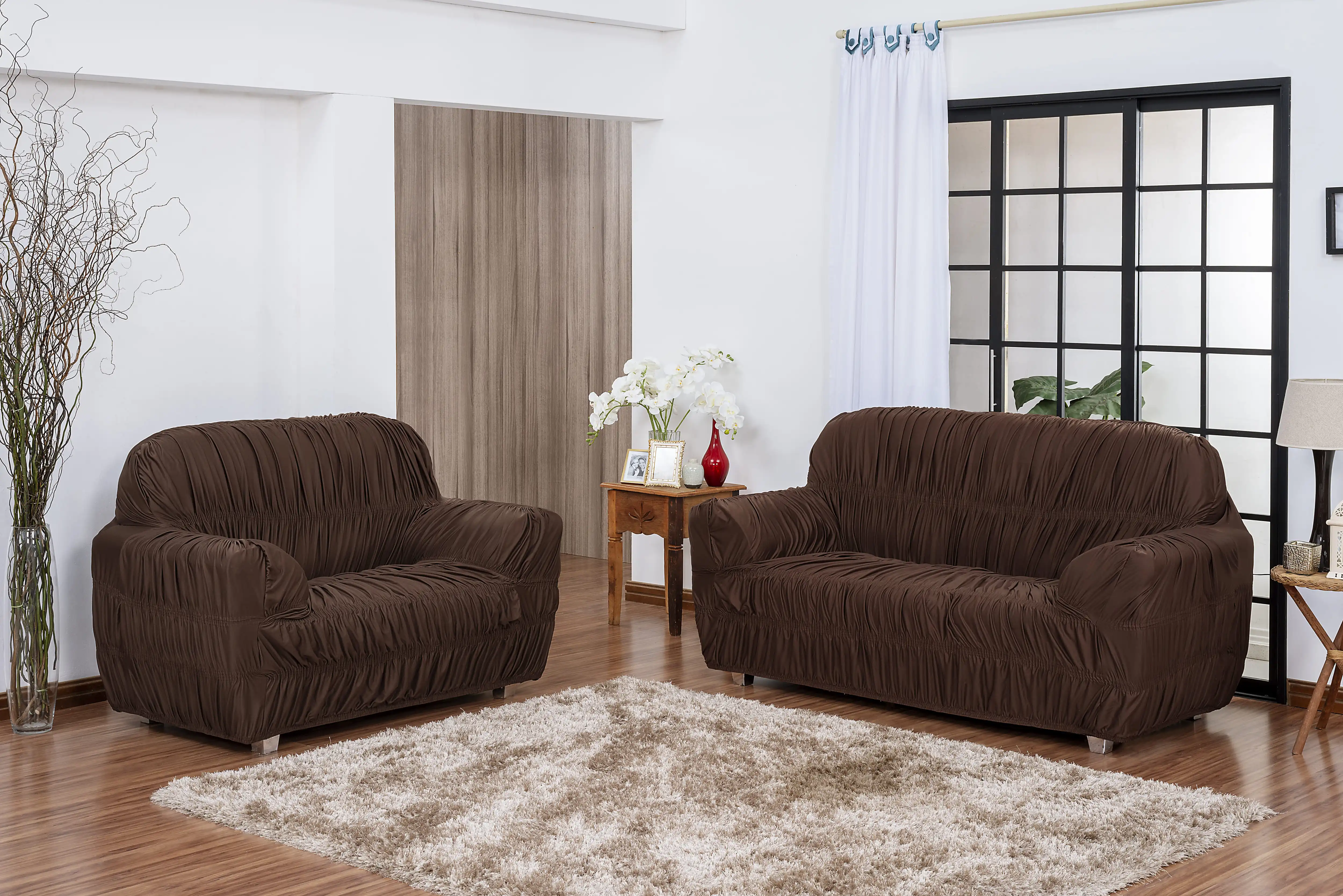 Brown 2.3 Places Elastic Sofa Cover