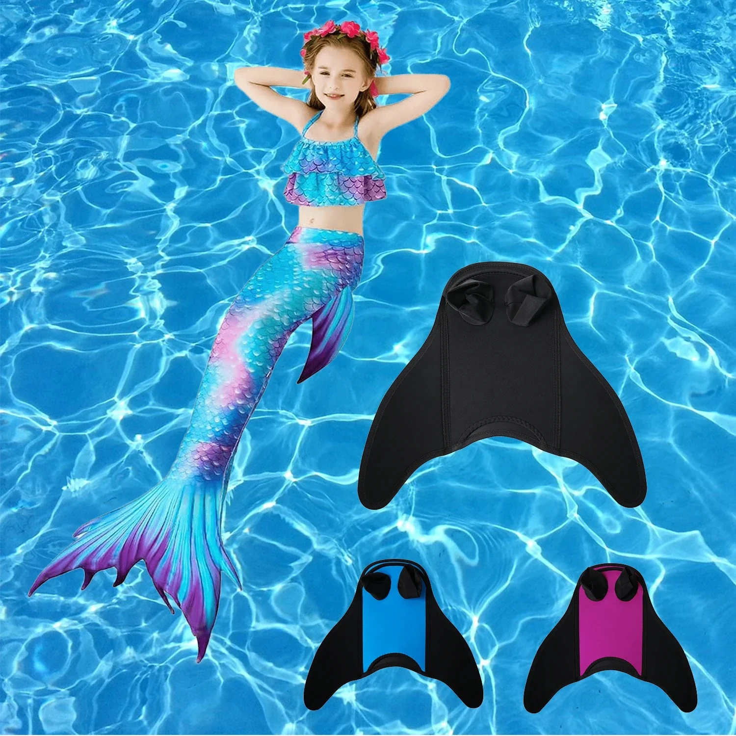 Meerjungfrau-Monoflosse, Schwimmflosse für Kinder, Meerjungfrauenschwanz, Mädchen, Schnorchelflossen, Schwimmflossen, voller Fuß, Wassersport, Enthusiasten, Tauchflossen