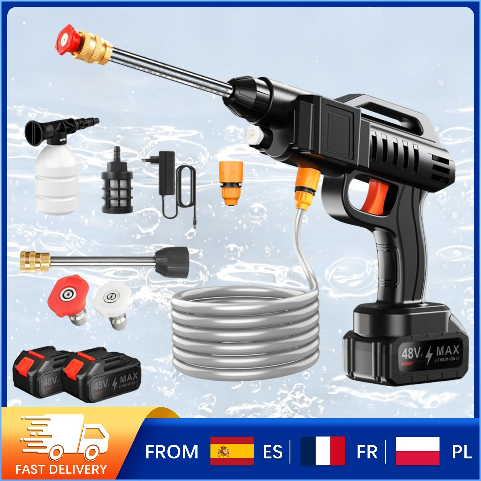 Hidrolavadora Inalámbrica Portátil de 40-50 Bares, Potente Motor de Cobre, Pistola de Agua con Auto-Succión, Filtro y Depósito de Espuma para Lavado de Autos y Mantenimiento de Patios