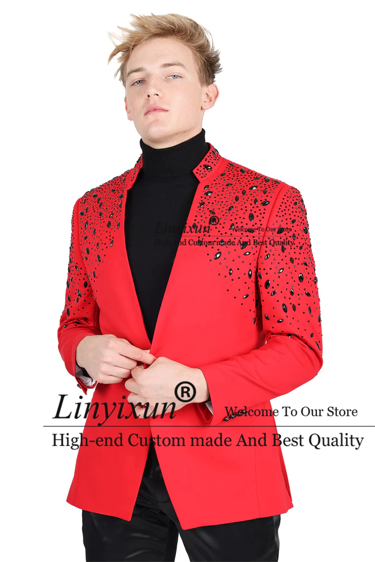 Luxury Embroidered Beaded Men Suits 2 Pieces Sets Wedding Groom Tuxedos Business Male Prom Party Blazers Slim Fit Costume Homme