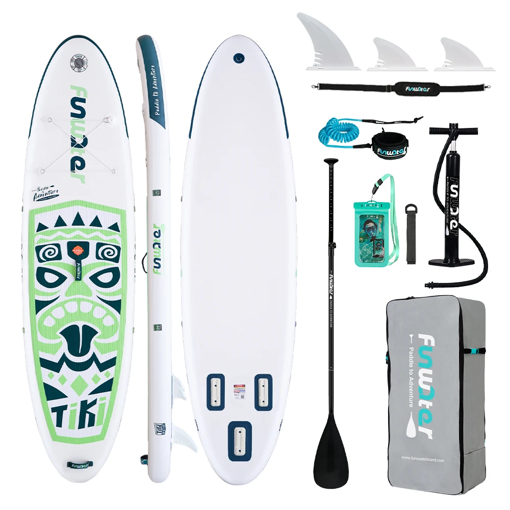 FunWater SUPFR01E 320cm-350cm Aufblasbares Stand-Up-Paddle-Board Surfbrett Komplettes Paddleboard-Zubehör Verstellbares Paddel, Pumpe, ISUP-Reiserucksack, Leash, Wasserdichte Tasche, Erwachsenen-Paddle-Board – Detail 39