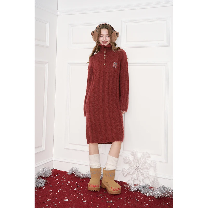 ELFSACK Damen-Winterpullover, langärmelig, Rollkragenpullover, Vintage-Stil, Zopfmuster, lockere Passform, romantisch, pastoral, süß