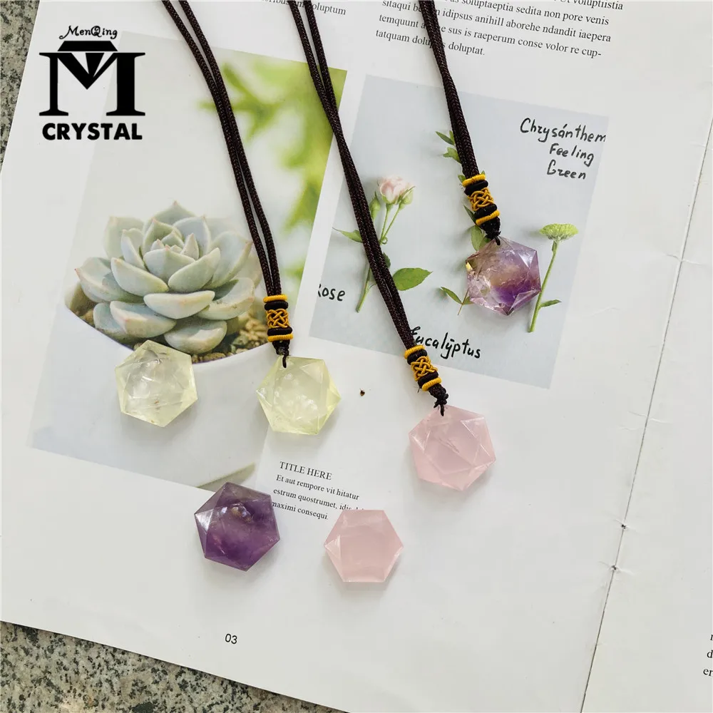 Natural Crystals Stone Six Star Pendant Citrine Amethyst Healing Chakra Gemstone Divination Spiritual Meditation Necklace