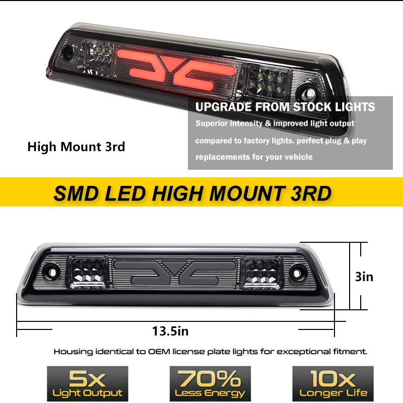1PC Black-Out Lens C-Wing Full LED High Mount Third Brake/Clearance Light Assembly For Ford 2009-2014 F150 (Excluding Raptor)