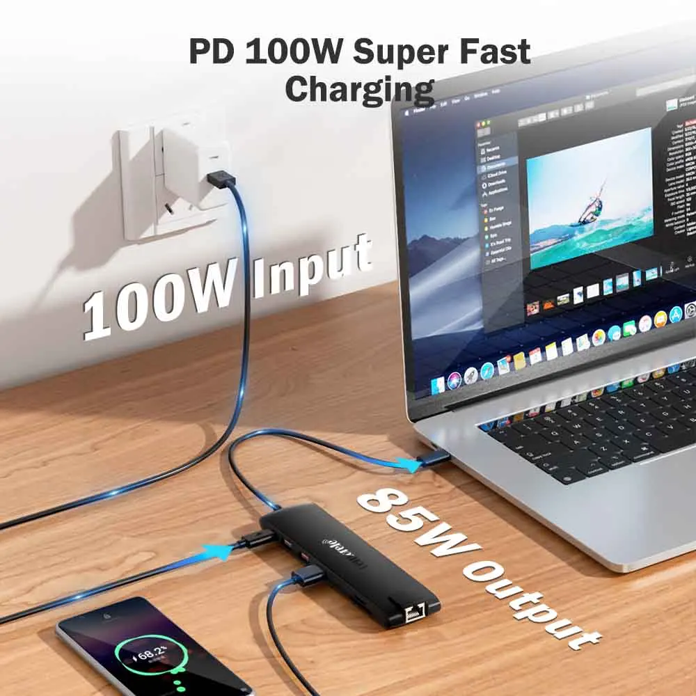 Lemorele 13-in-1 USB Hub with HDMI 4K30Hz VGA Triple Screen Output Type C 3.0 5Gbps TF/SD 2.0 PD100W Charger Multiport Adapter for Laptop MacBook