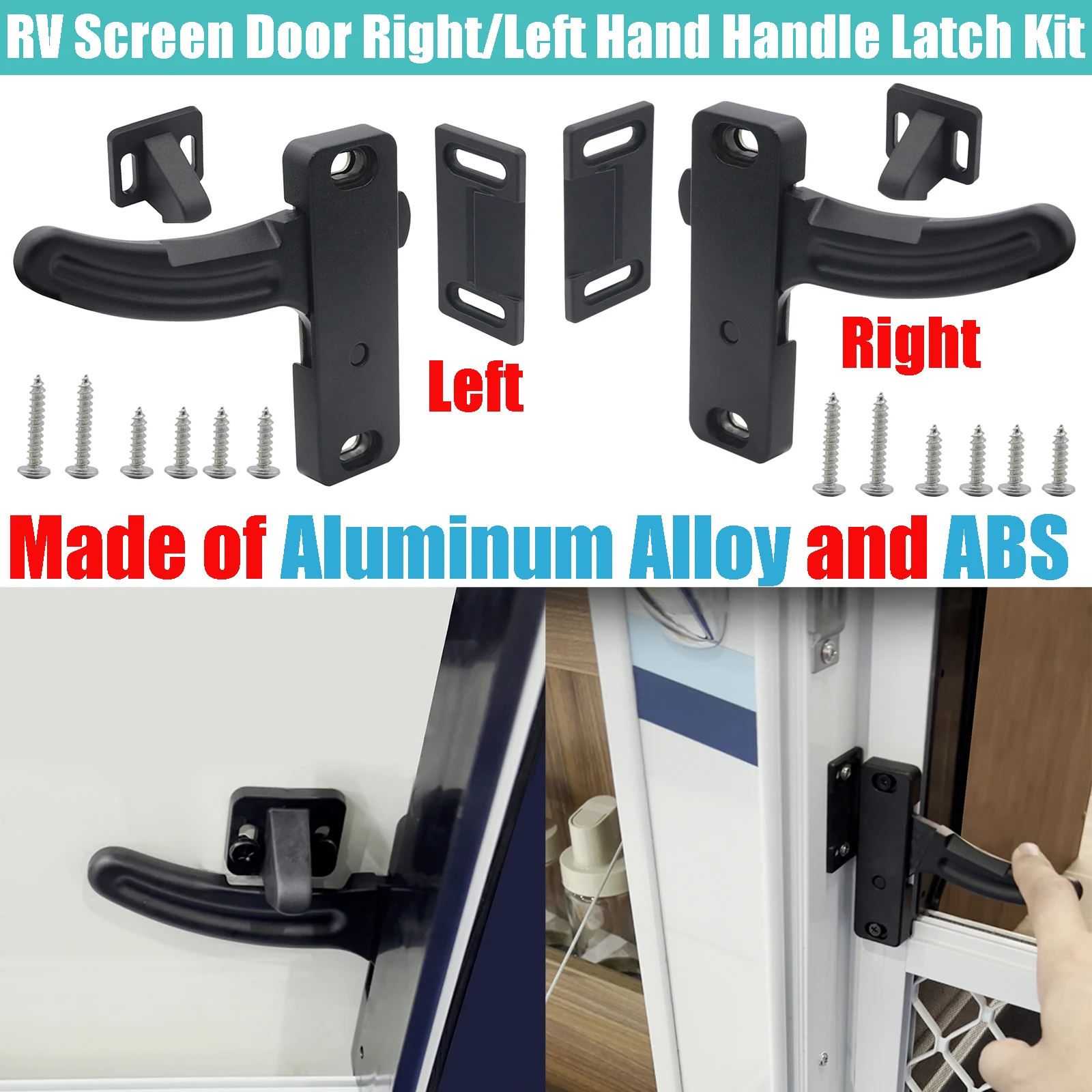 Car RV Screen Window Door Latch Right/Left Open Close Hand Handle Kit For RV Trailer Camper Cargo Trailer