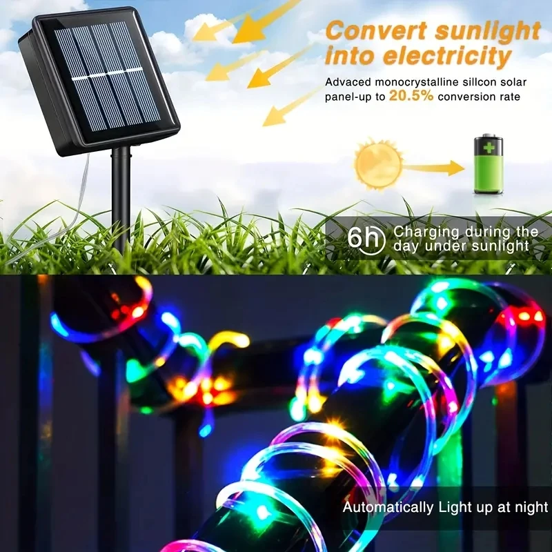 1PC 7M/12M/22M Solar Led Tube String Light Outdoor Waterproof IP65 For Garden Wedding Party Chiristmas Decoration