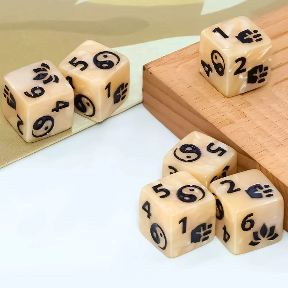 6Pcs Resin Yin Yang Lotus Mudra Dice - Feng Shui Zen Tabletop RPG Game Dice for Divination, Meditation, & Strategy Games