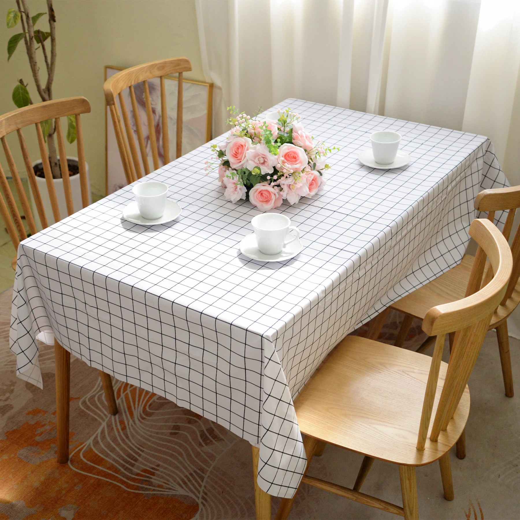 

Oilcloth Checkered Waterproof Tablecloths, Wipeable Reusable Table Cover for Outdoor Picnic Camping Dining Table,White and Black