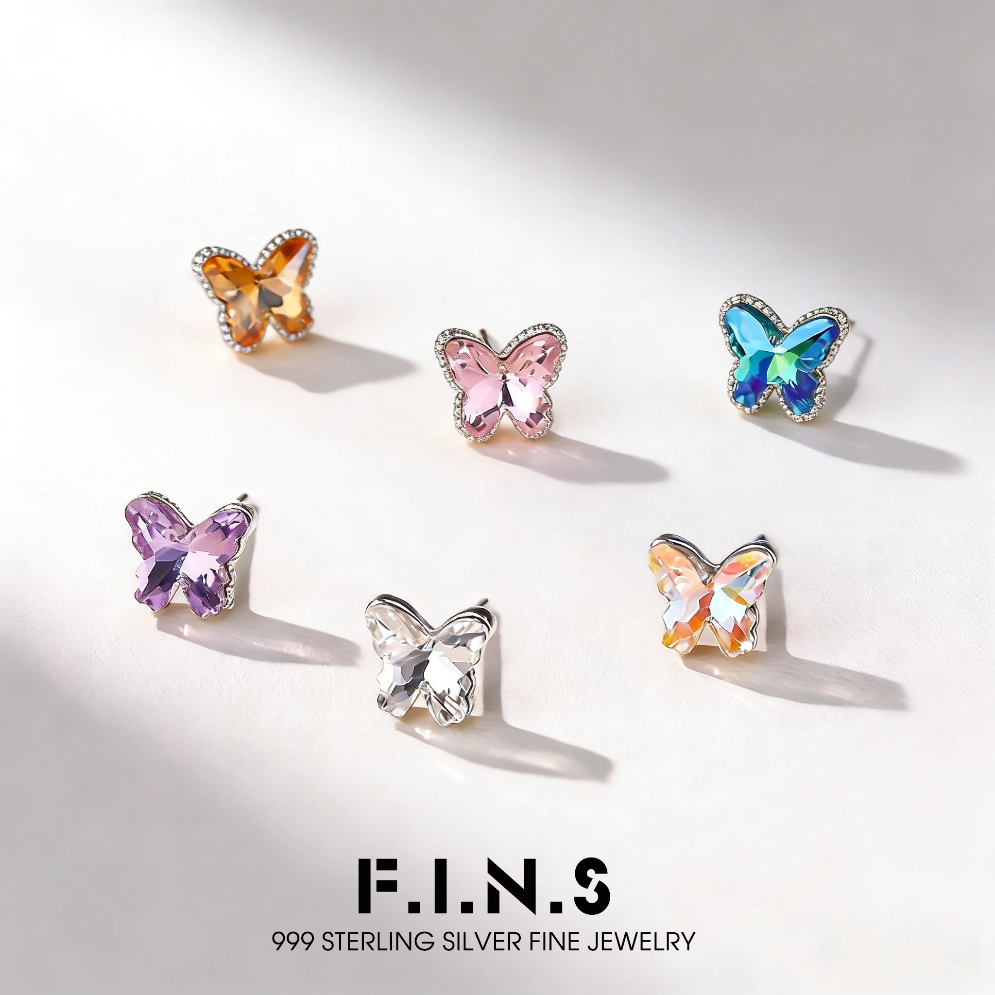 

F.I.N.S 1PC S925 Sterling Silver Butterfly Dazzling Rhinestones Stud Earrings For Women Delicate Piercing Ear Studs Fine Jewelry