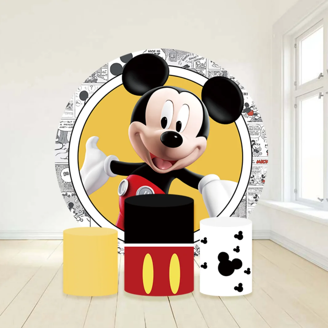 Comic Mickey Birthday Party Dessert Pedestal Plinth Cylinder Cover Circle Round Backdrop Cover