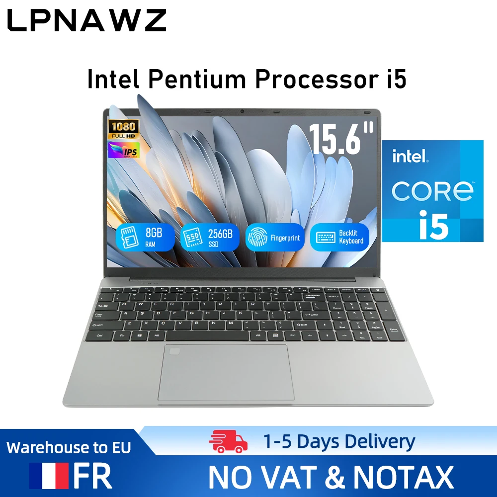 PC portable 15,6 pouces FHD gris - Intel Core i5, 8 Go de RAM, 256 Go de SSD |   Windows 11 préinstallé |   Clavier AZERTY (Protection incluse) |   Ordinateur pour l'étude, le travail, le streaming et les jeux |   Image 1080P haute définition, ultra-mince - Gris spatial