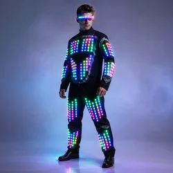 Full Color LED Growing Robot Suit Costume Men LED Luminous Flashing Clothing Dance Wear For Night Clubs Party Event Bar Supplies