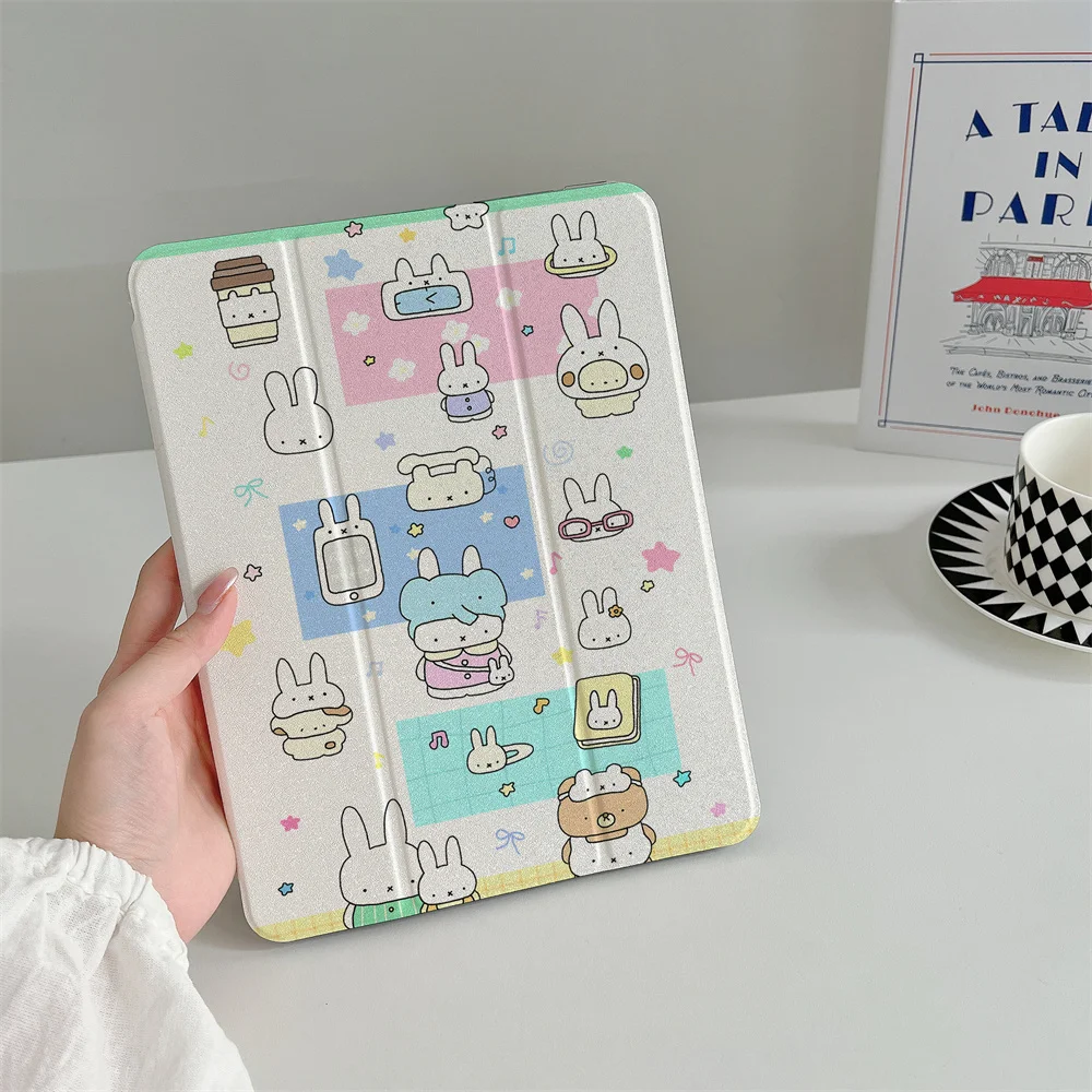 

Kawaii Cute Miffy Doodle Pastel Grid iPad Tri-fold Case Auto Wake Sleep For iPad 11' A16 Air5 Air4 IPad10 10.9 9.7 Mini 6 5 4