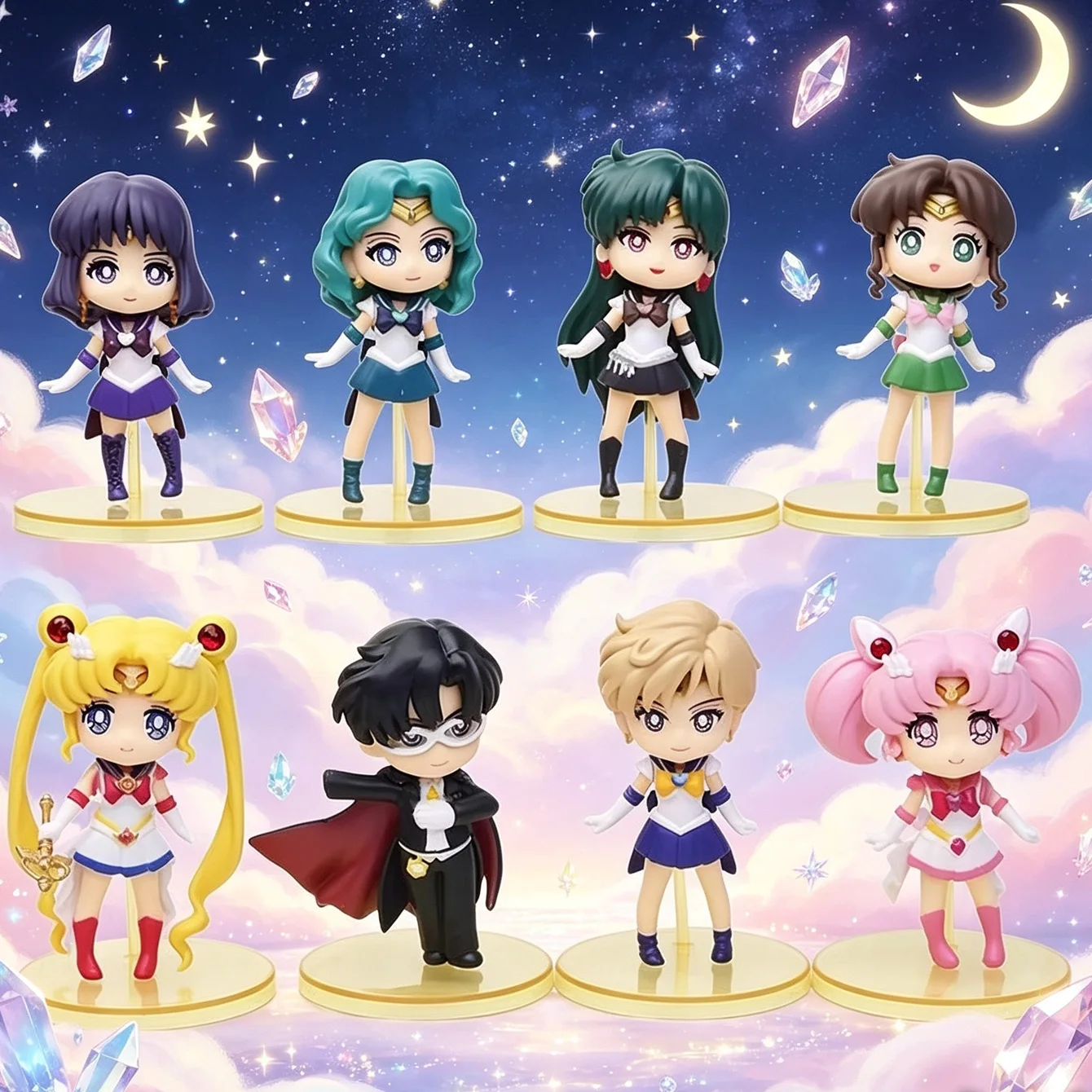 Sailor Moon Collectible Figurines – 8-Piece Set Includes Sailor Scouts & Tuxedo Mask PVC Model Toys for Fans & Collectors