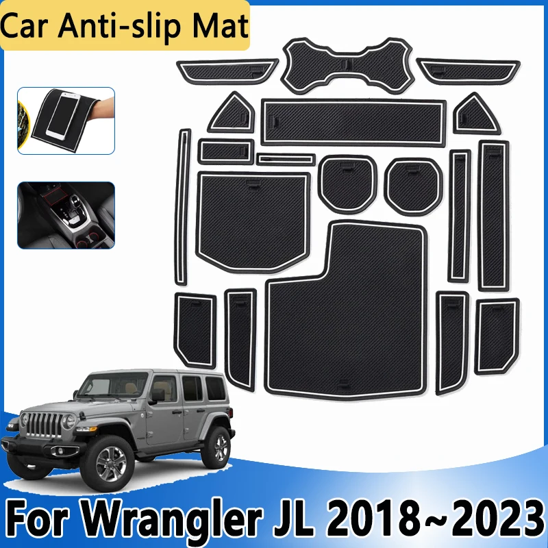 

For Jeep Wrangler JL 2018 2019 2020 2021 2022 2023 Car Slot Hole Pad Non-Slip Rubber Mat Door Groove Cup Auto Sticker Accesories