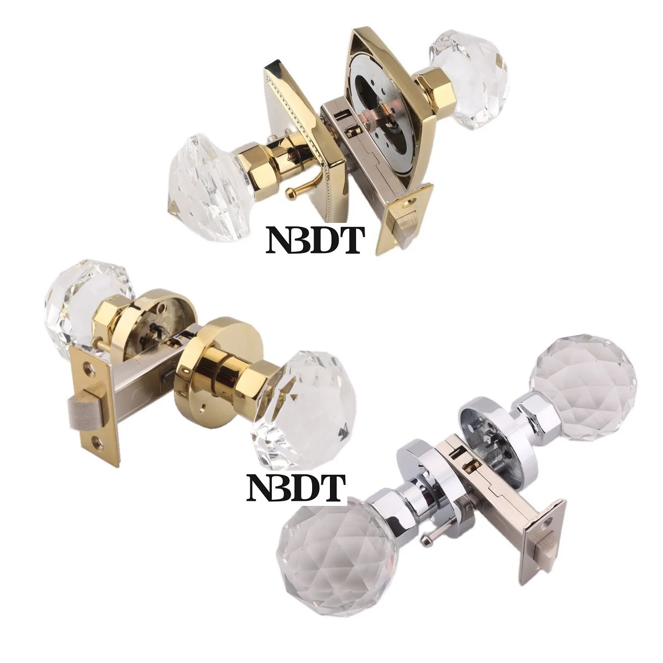 Keyless Privacy Door Lock Push Pin Clear Crystal Ball Egg Shaped Knob Chrome Gold Square Round Rossette