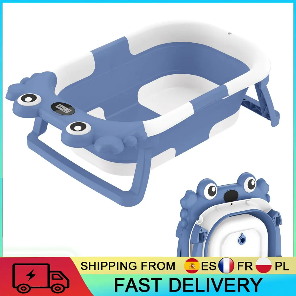 Baignoire pliable pour bébé avec coussin thermomètre et trou de drainage, pieds antidérapants portables, pliable, de 0 à 36 mois, adaptée aux voyages et aux bains en plein air