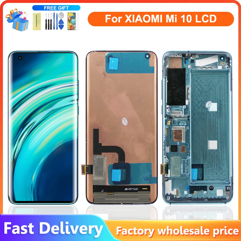 100% Tested LCD+Frame For Xiaomi MI 10 5G LCD Display Screen Assembly Replacement For Xiaomi mi10 5G M2001J2G Display