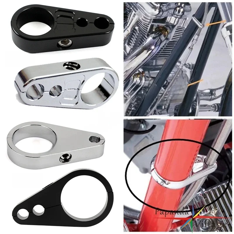 Universal Motorrad Chrom/SchwarzCNC Aluminium 32/25mm 1-1/4" Lenker Bremskabel Klemme Gas Verkabelung Unterstützung Verschluss Halter