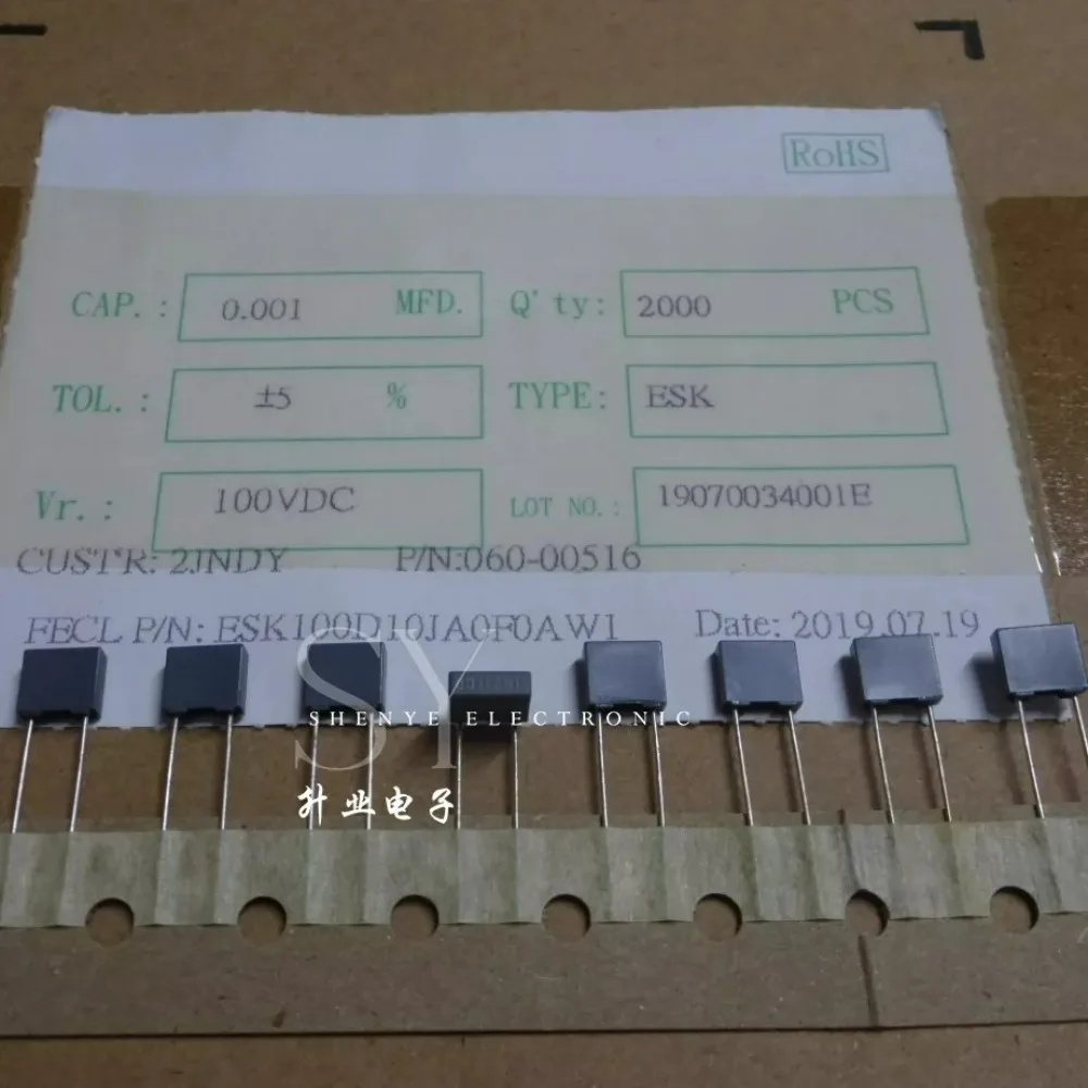20pcs/lot Fara 0.001uf 100V 1.0nf 1nf 1000pf 102 J Brand New 5mm Film Capacitor