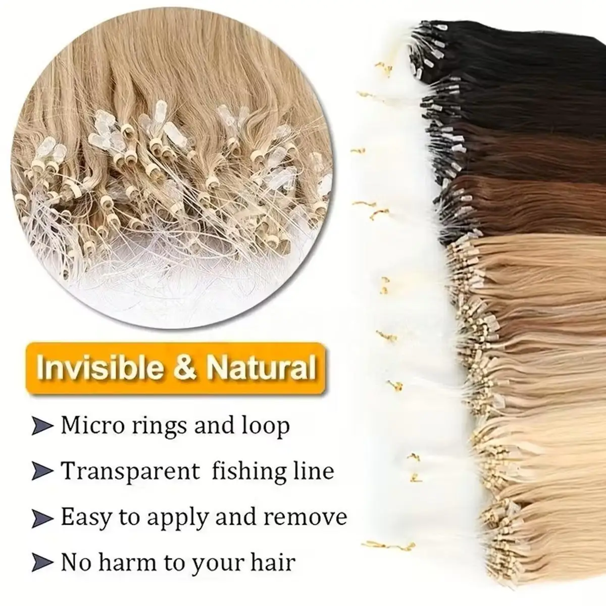 50Strands Human Hair Micro Loop Extensions Silky Straight Ultra Smooth&Soft Micro Bead Hair Extensions For Wome Natural looking