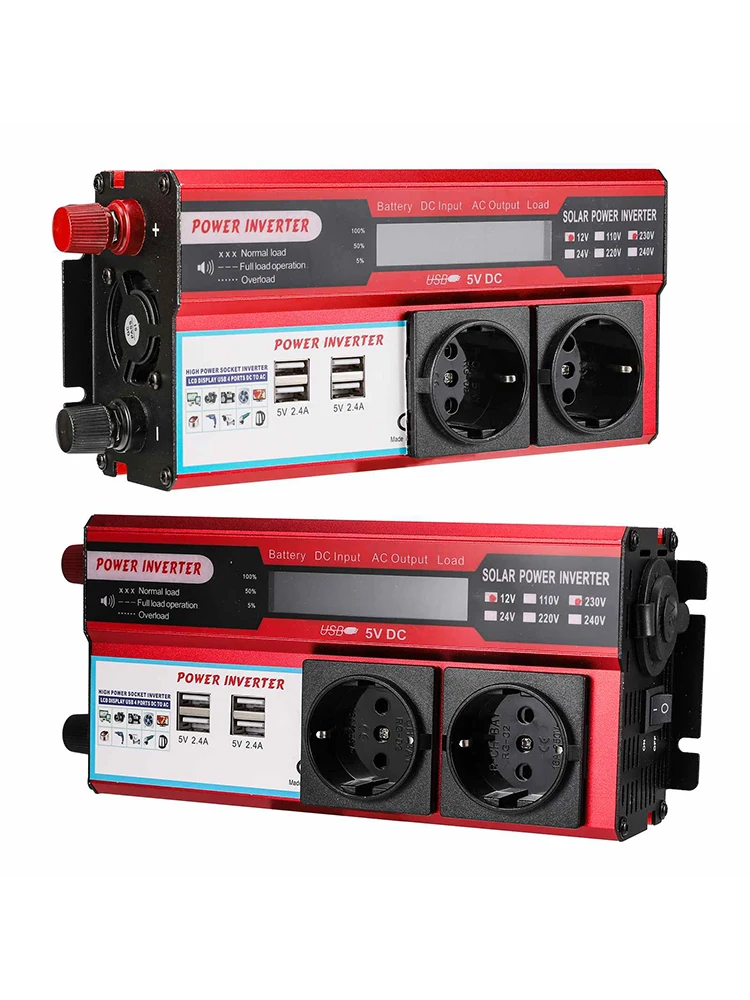 4000W Auto-Wechselrichter 12V auf 220V Reiner Sinuswellen-Stromwandler mit 4 USB-Anschlüssen Spannungsanzeige Fahrzeug-Wechselrichter für den Außenbereich
