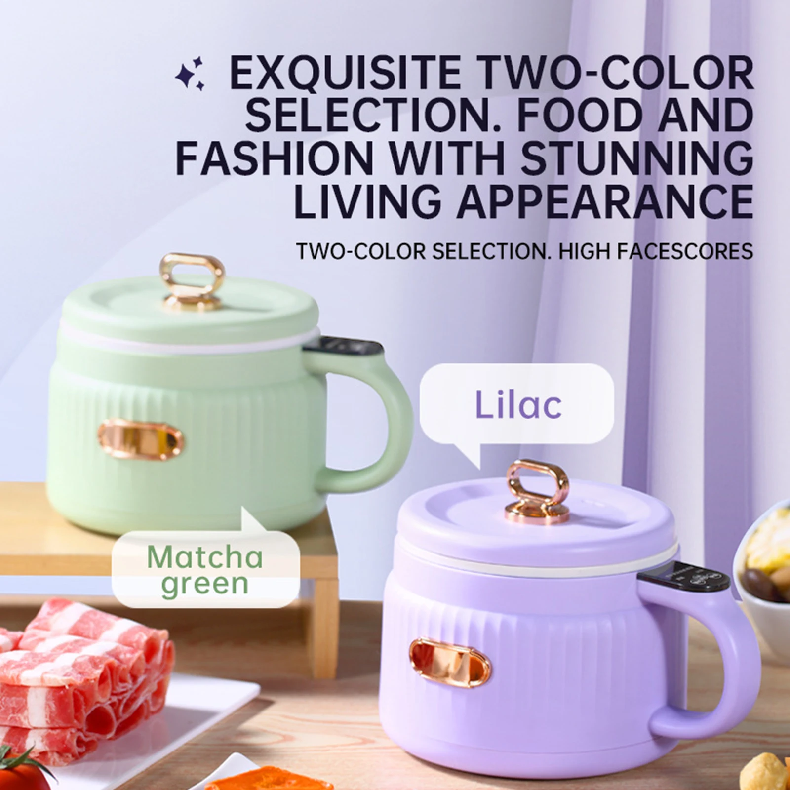 

1.6L Small Rice Cooker Non-stick Noodles Electric Pot Noodle Pot for 1-3 People Household Office Use Stews Cookware US Plug