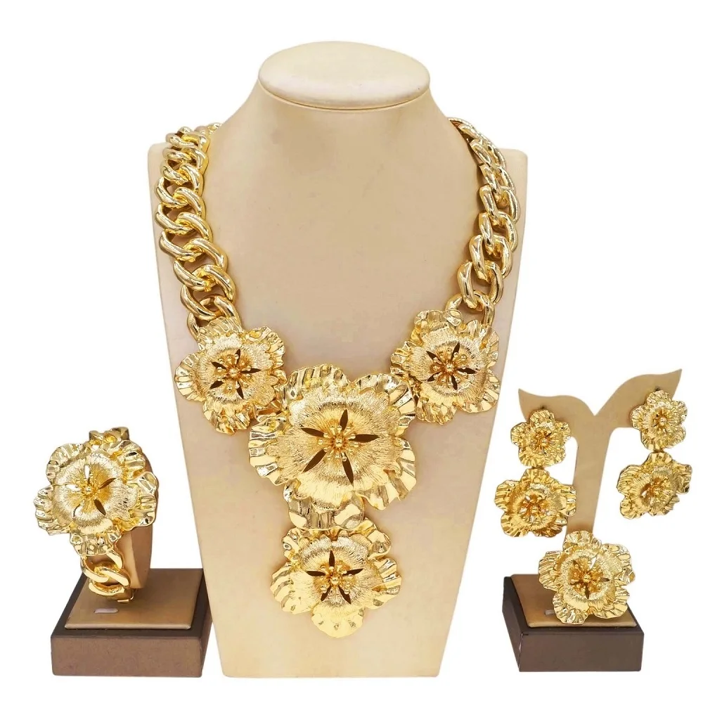 Fashion Latest Women Necklace Jewelry Set Wedding Party Jewelry Dubai Gold Plated Earrings Bracelet Italian Designer Styles