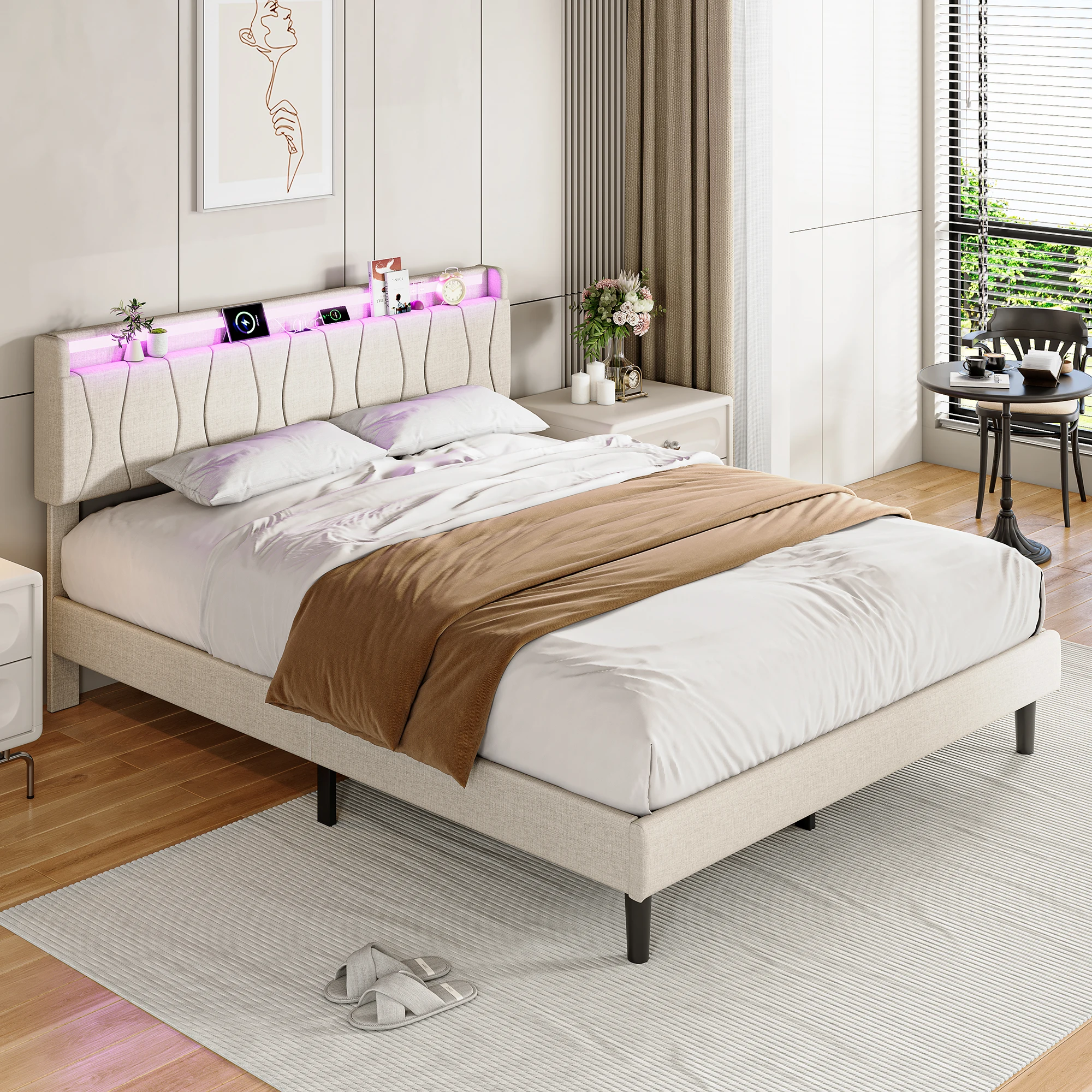 Creahappy, 140 x 200 cm Multifunktionales Doppelbett, Erwachsenenbett, Polsterbett, Schlafzimmerbett, Bettgestell für kleine Schlafzimmer, Gästebett, Teenagerbett, Entspannungsbett für Zuhause, Bett