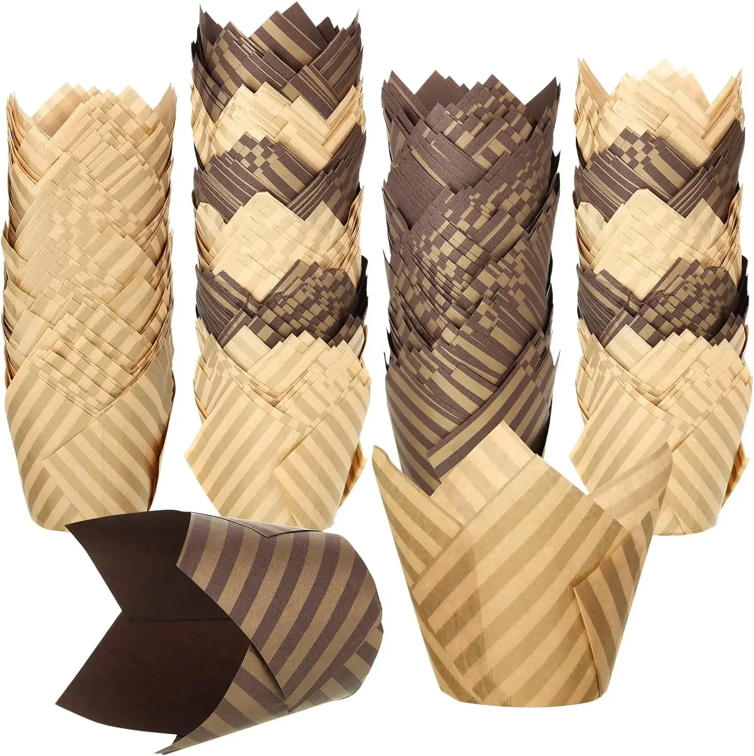 30/60/100/150 Stuks Tulp Baking Cups - Gestreepte Tulp Bakpapier Cupcake Muffin Liners, vetbestendige Wrappers voor Bruiloften - afbeelding 2