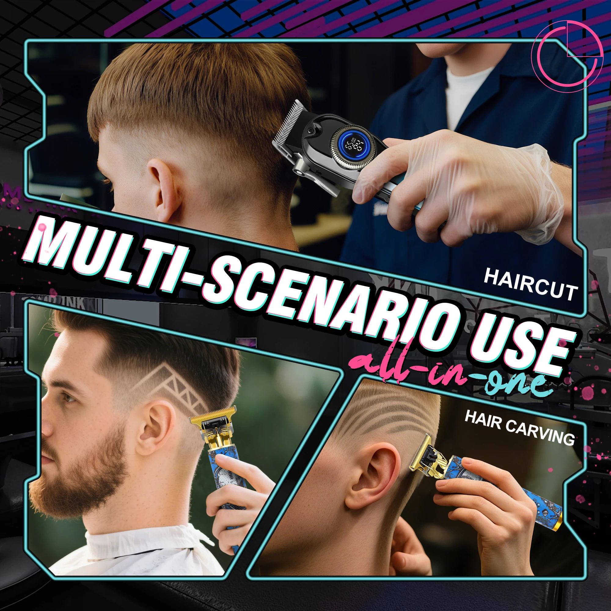 LQT Professional 2 In 1 Hair Clipper Trimmer Set LCD Display Cordless Rechargeable Barber Hair Cutting Carving Kit For Men