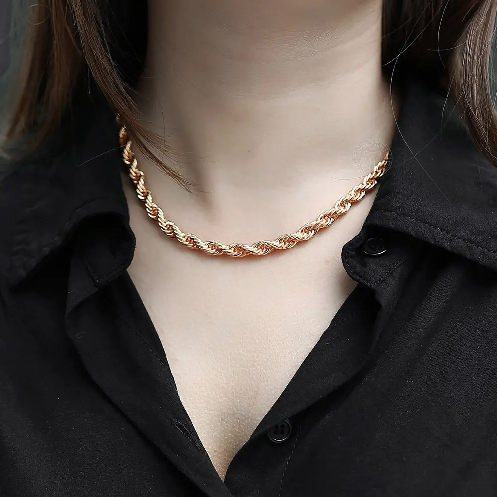 

Womens Mens Rose Gold Color Rope Chain Necklace Twisted Necklaces Fashion Wedding Jewelry Gifts 5/6mm
