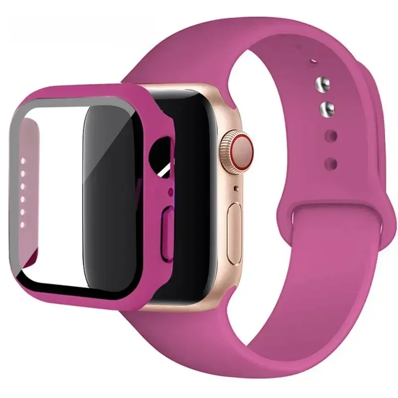 Szkło + etui + pasek do zegarka Apple Watch 44 mm 45 mm 42 mm 41 mm 40 mm 38 mm Silikonowa bransoletka paska do zegarka iWatch serii 8 9 7 6 5 4 3 SE — 2