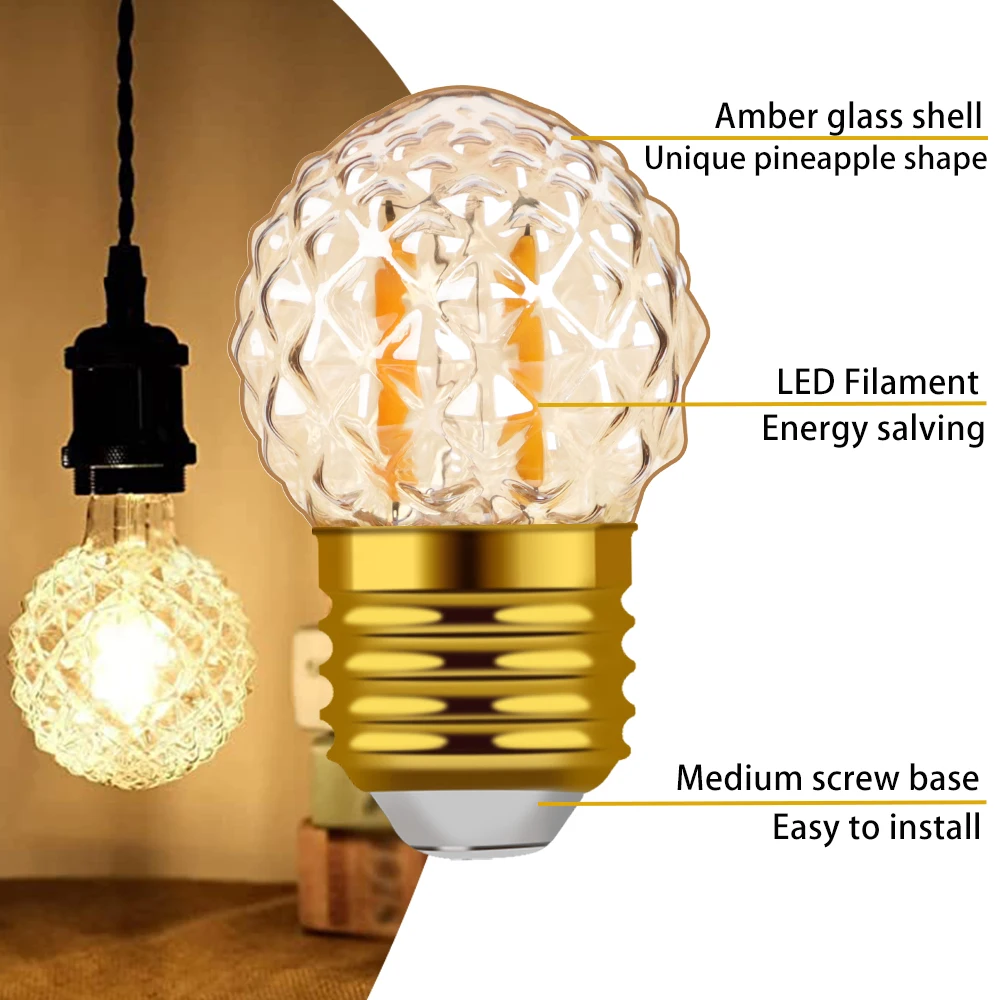 10Pcs Decorative LED Bulb E27 Retro Dimmable G40 Pineapple 1W Warm White 10W Equivalent Incandescent Vintage Light Bulbs 220V