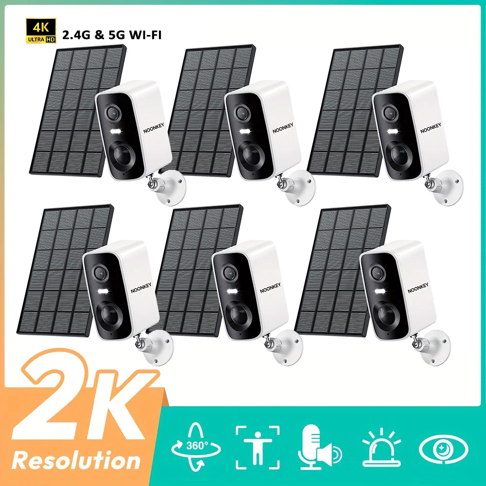 

【6Pcs】4Mp Solar Security Cam: Color Night Vision, Pir Detection, 2-Way Talk, Spotlight, Wifi, Ip66, Battery+ Solar Powered