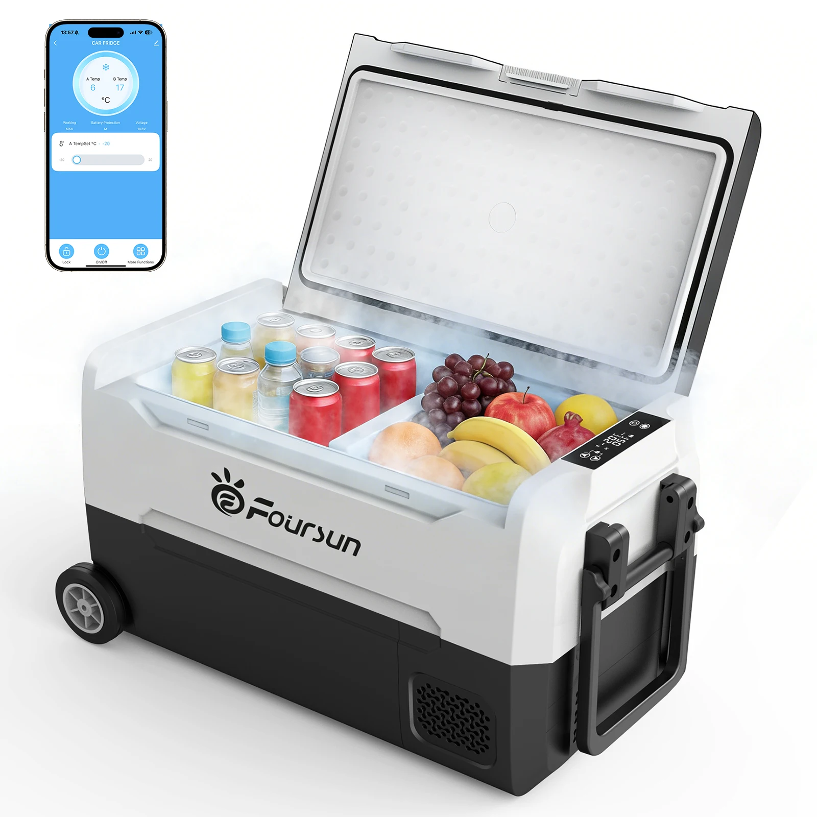 Foursun 21L/25L/35L/45L/55L Auto Koelkast Vriezer met Bluetooth App Besturing Draagbare Compressor Koeler voor Kamperen, Reizen, Thuis