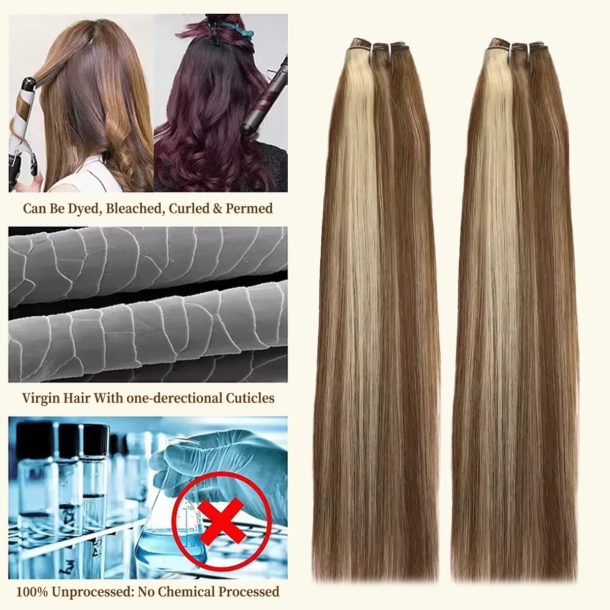 Sew In Hair Extensions Human Hair Bundles 100% Remy Straight Double Weft Bundles 50g 38 Colors for Salon and Everyday Use - Image 4