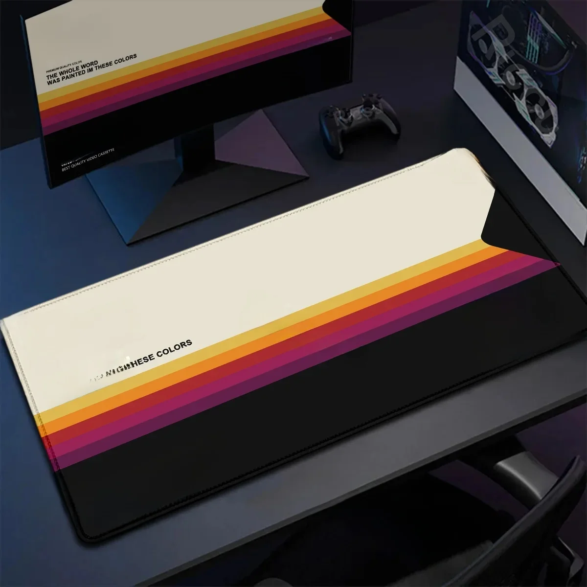 Retro-Mauspad im VHS-Stil, XXL-Computer, großes Mauspad, rutschfeste Gamer-Tastatur, 90 x 40 cm, Kunstdesign, HD-Schreibtischunterlage